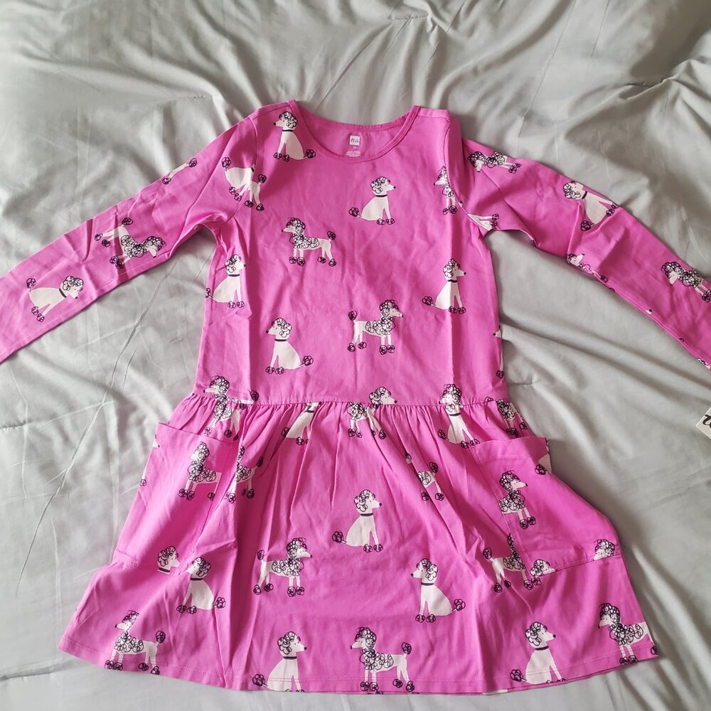 Tea Collection Long Sleeve Pocket Dress with Poodles, girl's size 12 (NWT) - Picture 2 of 7